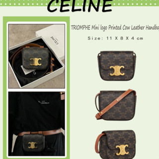 💕 Hot sale Authentic Celine In stockTRIOMPHE mini logo printed cow leather handbag ‼️