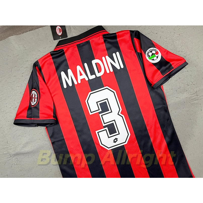 Retro : เสื้อฟุตบอลย้อนยุค Vintage เอซีมิลาน AC Milan 1996 + 3 MALDINI + อาร์ม,18 BAGIO + อาร์ม, เสื้อเปล่า !!