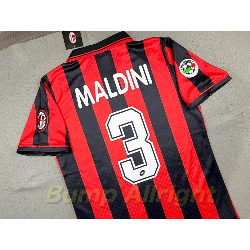 Retro : เสื้อฟุตบอลย้อนยุค Vintage เอซีมิลาน AC Milan 1996 + 3 MALDINI + อาร์ม,18 BAGIO + อาร์ม, เสื