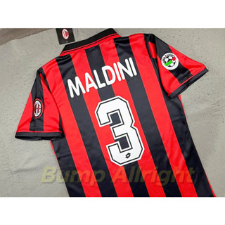 Retro : เสื้อฟุตบอลย้อนยุค Vintage เอซีมิลาน AC Milan 1996 + 3 MALDINI + อาร์ม,18 BAGIO + อาร์ม, เสื้อเปล่า !!