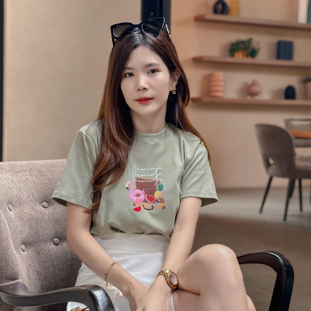 Jarikashop - เสื้อยืดลาย flamingo ( งานป้าย.. Jarika ) ( จ178 )