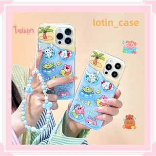 🎁ส่งของขวัญ🎁เคสไอโฟน สำหรับ 11 13 for iPhone Case 14 12 Pro Max น่ารัก การ์ตูน โซ่มุก กันกระแทก ปกป้อง เคสโทรศัพท์