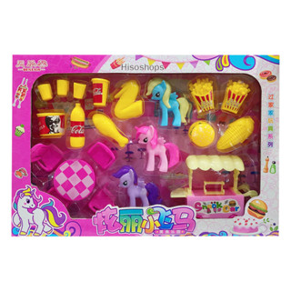 My Little Pony รถเข็นขายของ ม้าโพนี่ พร้อมโต๊ะ เก้าอี้ และชุดอาหาร สุดน่ารัก คละสีคละลายจัดส่ง