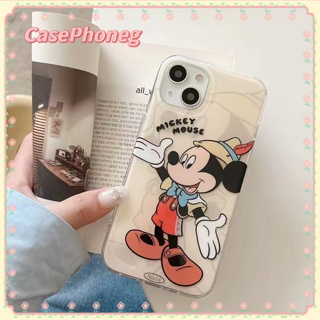 🍑CasePhoneg🍑จัดส่งภายใน24ชม ขอบเต็ม iPhone 11 14 pro max การ์ตูน Mickey เส้นขอบโปร่งใส น่ารัก case for iPhone 12 13