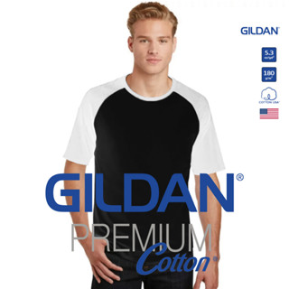 GILDAN® เสื้อยืดไหล่สโลป แขนสั้น - ตัวดำ แขนขาว