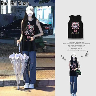 Ruo Bei Xuan สตรีใหม่ผ้าฝ้ายสไตล์เกาหลีพิมพ์การ์ตูนเสื้อยืดย้อนยุคแขนยาวเสื้อยืด