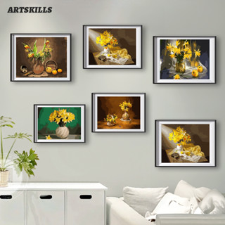 Artskills (พร้อมส่ง) ภาพระบายสีตามตัวเลข แบบขึงเฟรมไม้ งานศิลปะ DIY painting by numbers ภาพสวยๆ แจกัน (ดอกไม้) ดอกไม้สีเหลือง ชุดที่ 7 22659