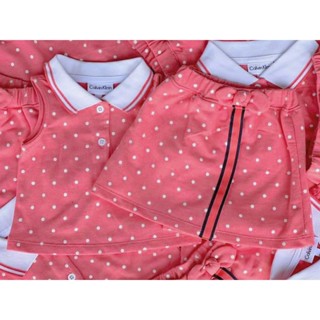 Calvin Klein Set 2pc.size 1-5t ชุดเด็กผู้หญิง เสื้อคอปกแขนกุด กระโปรงติดกางเกง สีหวานสวยมาก