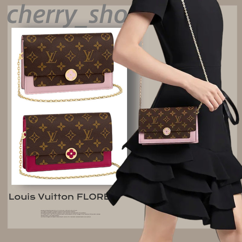 🍒หลุยส์วิตตอง Louis Vuitton FLORE chain bag🍒ผู้หญิง/กระเป๋าสะพายข้าง/กระเป๋าโซ่🍒