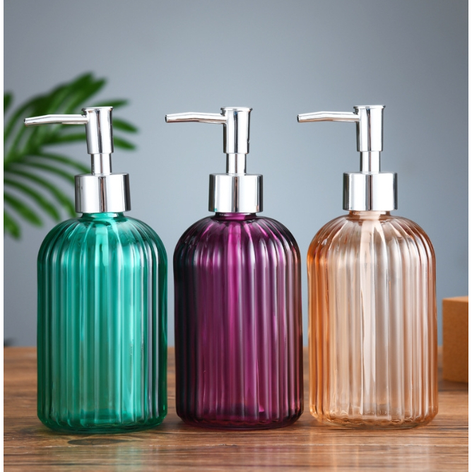 ขวดแชมพู 400ml. หัวปั๊มสีเงิน มาพร้อมหัวปั๊ม วัสดุทำจากแก้ว