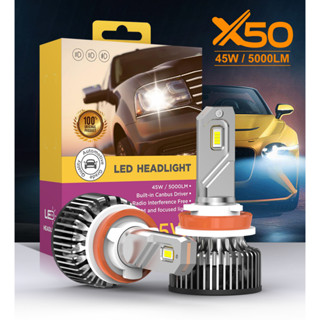 X50 หลอดไฟรถยนต์ LED 90W 5000LM 6000K รับประกัน 1 ปี 45MIL 8 LED Chip