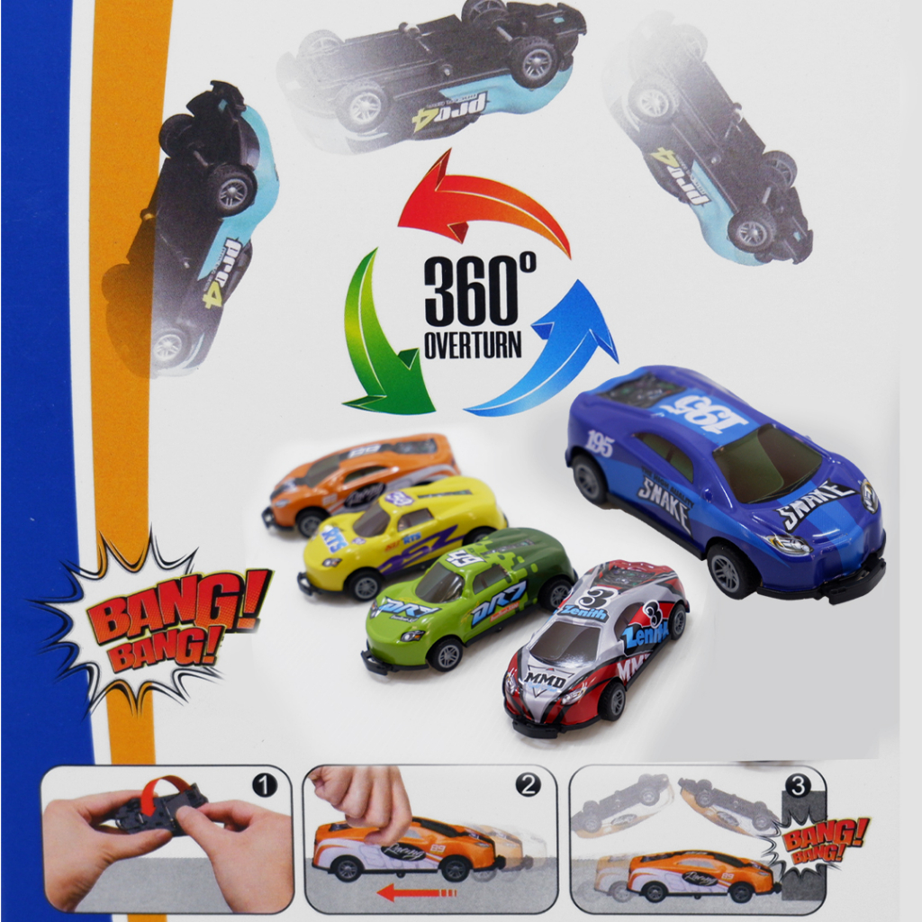 🚚METOYS ชุดรถแข่งตีลังกา 5 คัน รถชนกระโดด pull back car มีของเล่น
