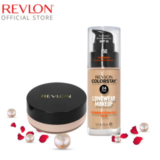 [เซตคู่รองพื้นแป้งฝุ่น] REVLON ColorStay Makeup + Touch &amp; Glow Extra Moisturizing Face Powder Translucent (รองพื้นเนื้อแมท, แป้งฝุ่นโปร่งแสง, เครื่องสำอาง)