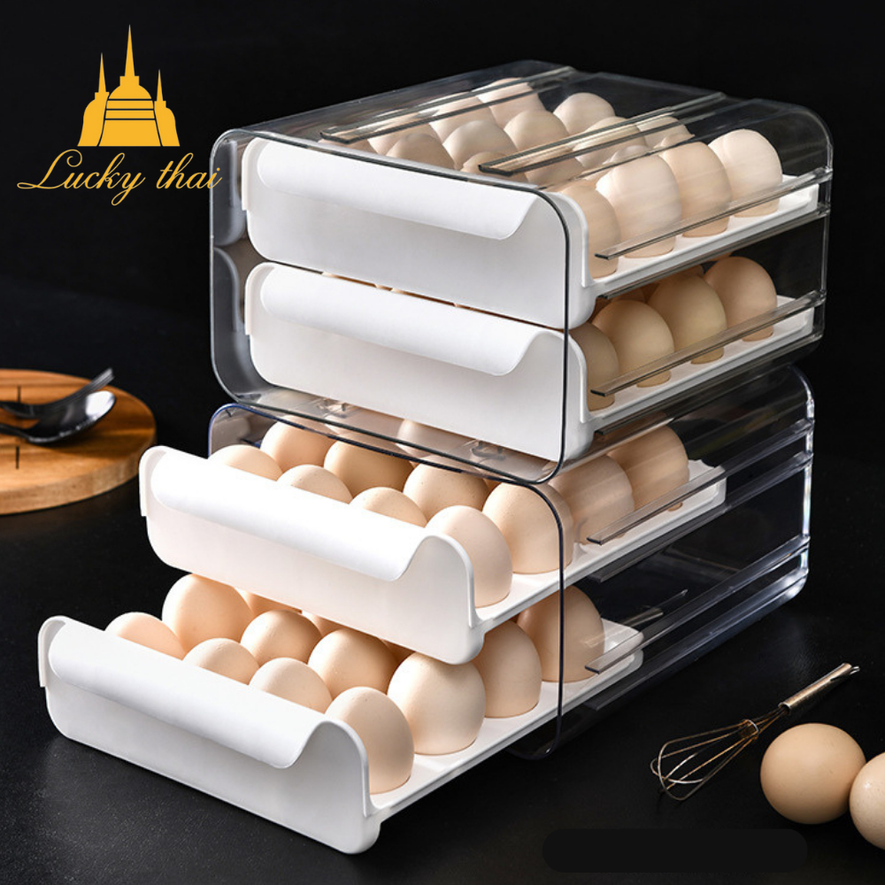 luckythai ลิ้นชักเก็บไข่ไก่ กล่องเก็บไข่ 2ชั้นใส่ได้ 32 ฟอง