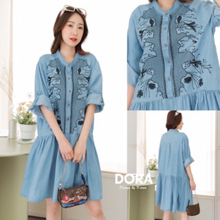 🌈🌿🌼🌺🌸💙🇰🇷 Jeans Embroidery Long Sleeve Dress