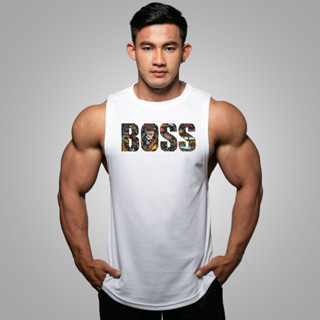 BOSS เสื้อแขนกุดเว้าแขนกว้าง Drop Arm Sleeveless Muscle Shirt