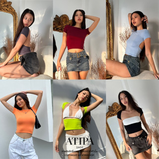 Atipashop - KERIS TOP เสื้อแขนสั้น ทรงเว้าหลัง ผ้า 1 ชั้น มีหลายสีให้เลือก (เฉพาะเสื้อแขนสั้น)