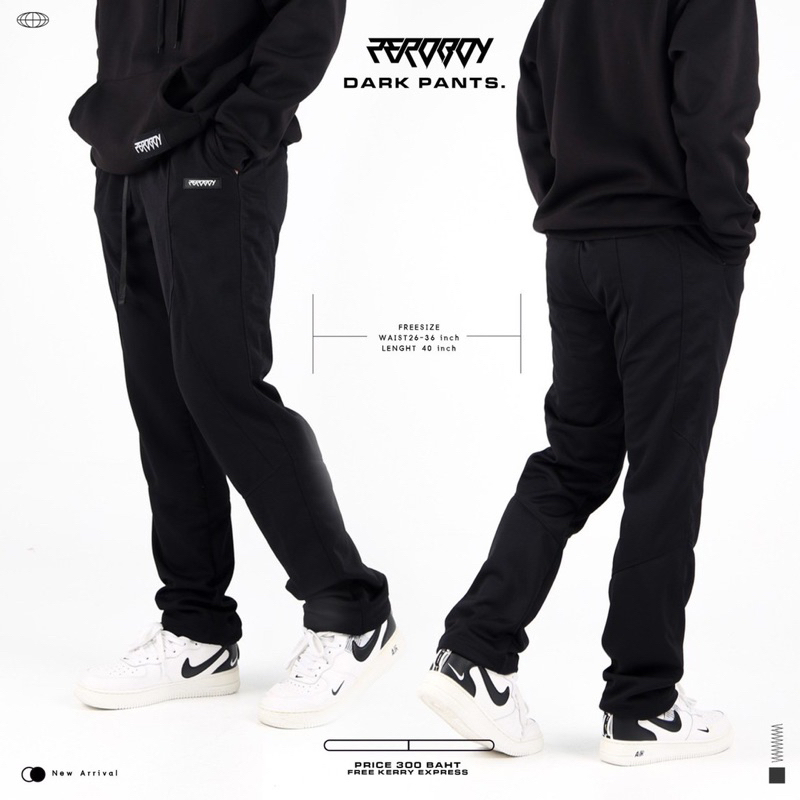 ZEROBOY - DARK PANTS กางเกงวอร์มขายาวสีดำ งานตัดต่อ