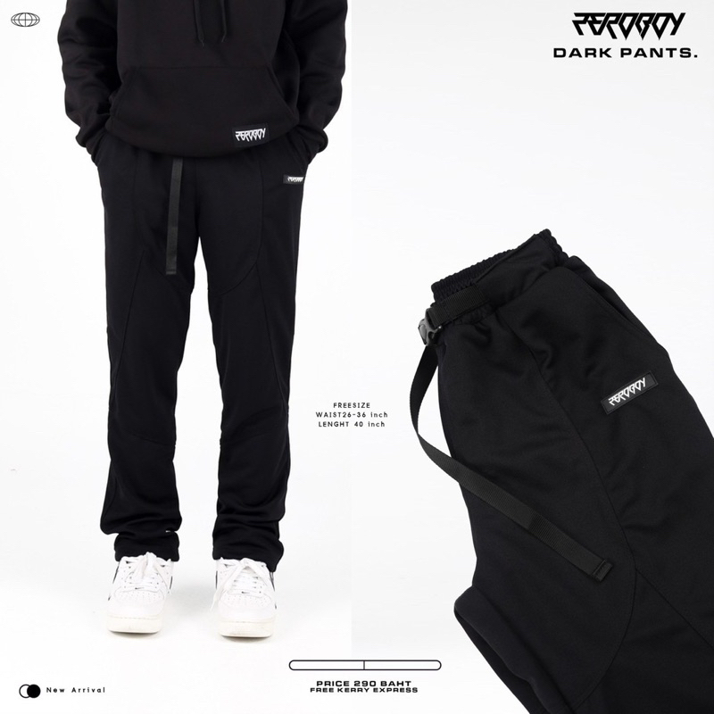 ZEROBOY - DARK PANTS กางเกงวอร์มขายาวสีดำ งานตัดต่อ
