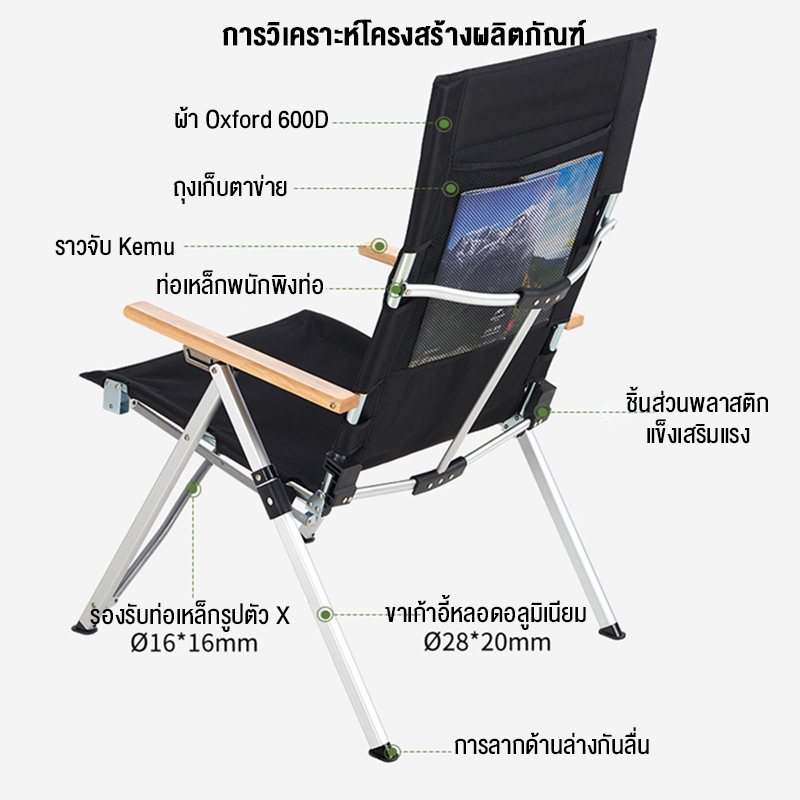 Naturehike เก้าอี้พับพกพา เก้าอี้แคมป์ปิ้ง เก้าอี้อลูมิเนียม เก้าอี้สนาม ปิคนิค รุ่นปรับได้4ระดับ ขาตั้งอลูมิเนียมลายไม้ ราคา ถูกที่สุด ดีลบีเคเค แกลเลอรีภาพที่ 6
