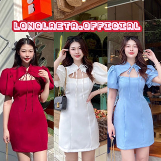 Korjean dress เดรสสั้น ดีเทลแต่งคอจีนผูกโบว์ช่วงคอ น่ารักมาก ป้าย pokkalate