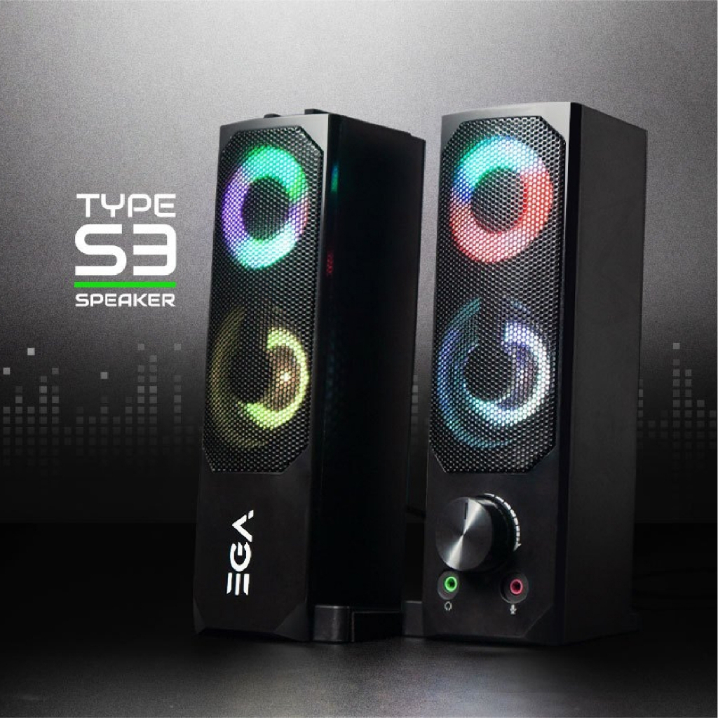 EGA TYPE S3 ลำโพงคอม SPEAKER ลำโพงมีไฟ ไฟLED ระบบเสียง Stereo Speakers ใช้งานง่าย ลำโพงเกมมิ่ง Gaming