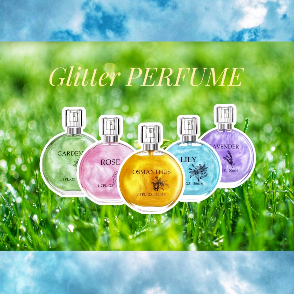 สินค้าใหม่พร้อมส่ง LuAnZi น้ำหอมกลิ่นดอกไม้ 50 ml. glitter ရေမွှေး ရွှေးချယ်စရာ ရနံ့ 5 မျိုးပါရှိ 50မီလီလီတာ။
