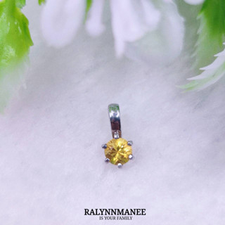 O6443 จี้พลอยบุษราคัมแท้ ( Yellow sapphire ) ตัวเรือนเงินแท้ 925 ชุบทองคำขาว