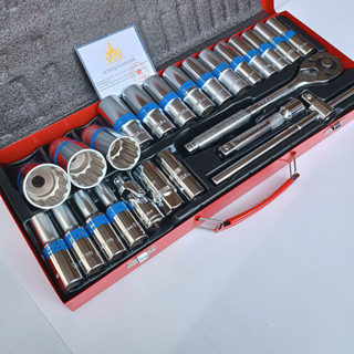 EURO KING TOOLS ชุดบล็อก 24 ชิ้น/ชุด 1/2" (4หุน) ลูกบล็อกยาว  12  เหลี่ยม ชุบโครเมี่ยม แท้ 100%