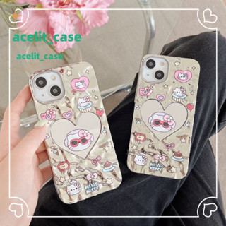 ❤️ส่งของขวัญ❤️ เคสไอโฟน 11 12 13 14 Pro Max HelloKitty การ์ตูน พื้นผิวกระจก สาวน่ารักหัวใจ Case for iPhone สไตล์วรรณศิลป