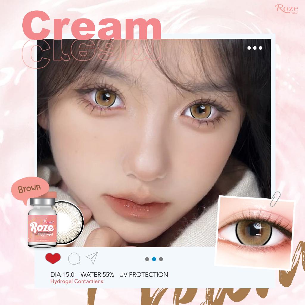 มีค่าสายตา Rozelens cream Gray Brown บิ๊กอาย สุดปัง คอนแทคเลนส์ รายเดือน มีอย แถมตลับฟรี เลนส์นิ่ม สวยปังมาก