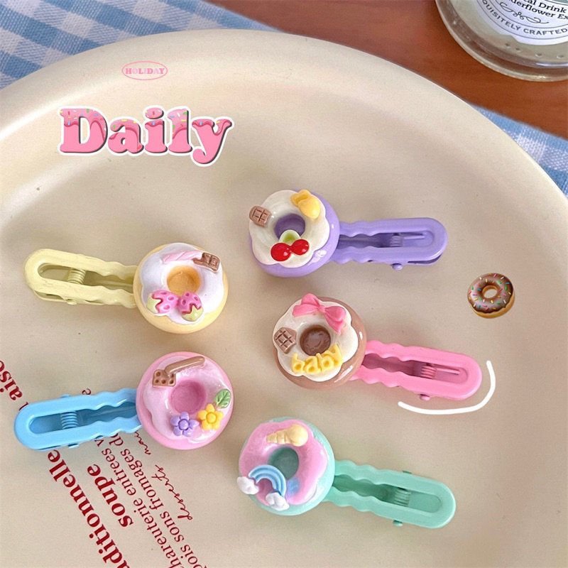 Cute 143 กิ๊บติดผม กิ๊บหนีบผมวงรี โดนัทสีหวาน