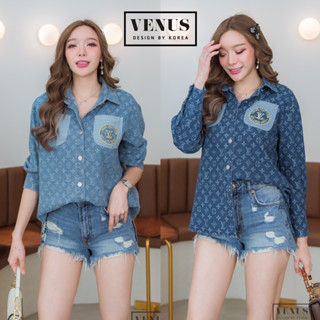 Restock 💙💙💙💙 Im Lady By Venus  LV Shirt Jeans เสื้อเชิ๊ตผ้ายีนเนื้อดี คอลายตามแบบฉบับแบรนด์ดัง แต่งกระเป๋าปัก