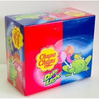 CHUPA CHUPS DIP &amp; LICK จูปาจุปส์ ดิป แอนด์ ลิค กลิ่นโคล่า และกลิ่นสตอร์เบอร์รี่  1กล่องบรรจุ 12 ชิ้น