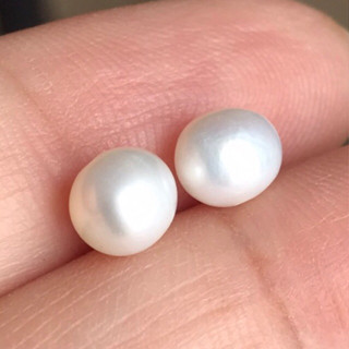 2 pcs 3.32 ct ไข่มุกอาโกย่าญี่ปุ่นเจาะรู Oval Drilled White Cultured Akoya Pearl, Japan