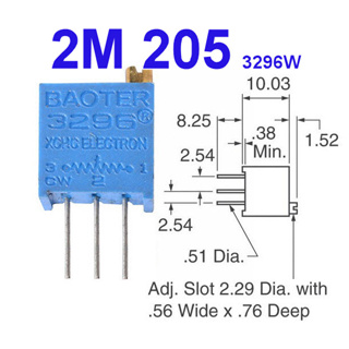(5ชิ้น)VR เกือกม้า 2M ohm (205) 3296W Trimpot Variable Resistor (Trimmer Potentiometer)