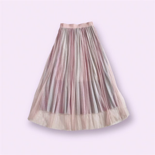 Rainbow Pink Pleated Skirt กระโปรงผ้ามุ้งฟรุ้งฟริ่ง เล่นสี เล่นแสงวิบวับ