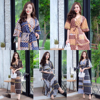 TW9583 MaxiDress เดรสยาวช่วงเสื้อเย็บไขว้ทับกัน