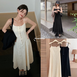 พร้อมส่ง | 𝐖𝐆.𝐖𝐄🇰🇷 maxi dress เดรสสายเดี่ยวผ้าลูกไม้ (สายปรับได้)