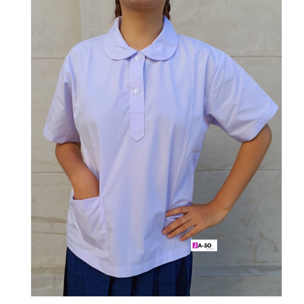 เสื้อนักเรียนเด็ก อนุบาลประถม เสื้อนักเรียนคอบัวโปโล ผ่าครี่ง ทรงมาตรฐาน เสื้อนักเรียนเด็ก -babyandyou-2569-
