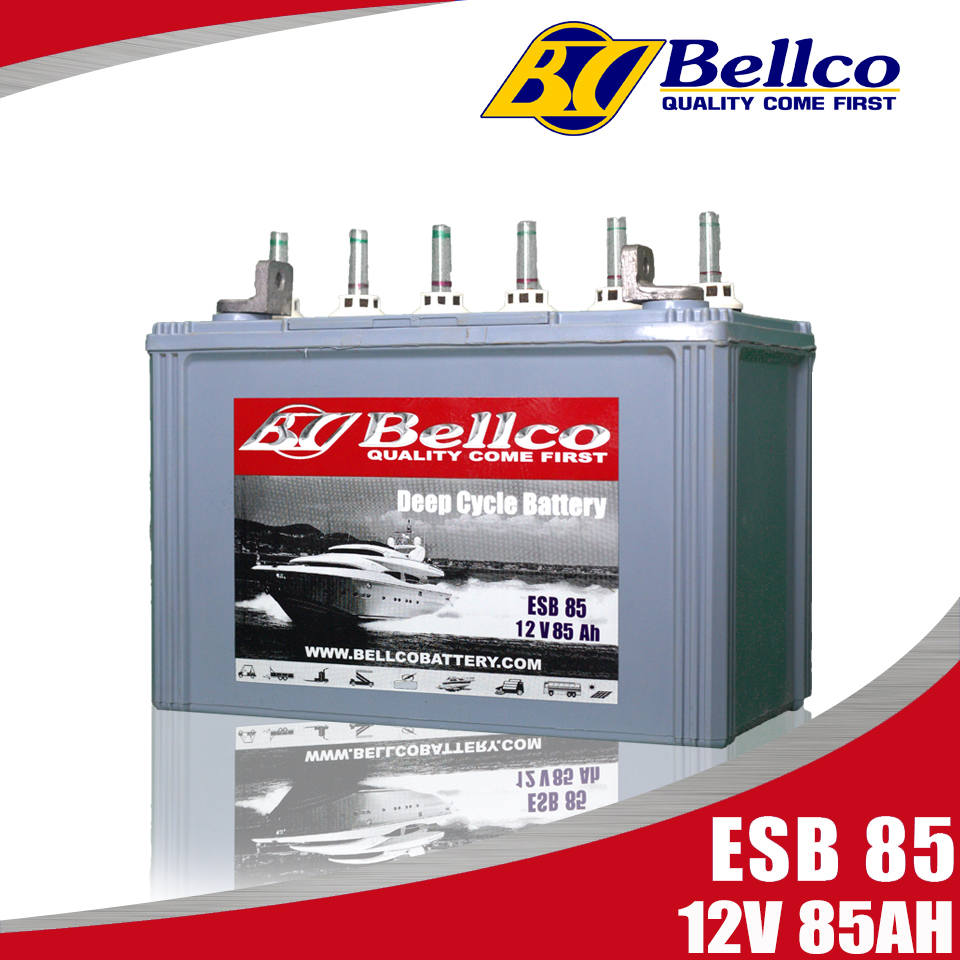 แบตเตอรี่โซล่าเซลล์ แบตเตอรี่  ESB85 12V 85AH Bellco Battery Deep Cycle ชนิดน้ำ