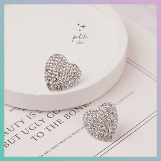 [petite by PRAKYRE] Diamond Heart Earrings - ต่างหูแบบติดหูรูปหัวใจตกแต่งด้วยเพชรทั้งดวง