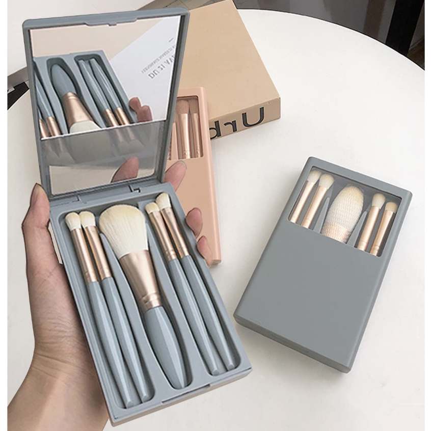 5ชิ้น เซ็ตแปรงแต่งหน้า  แปรงปัดแก้ม  คุณภาพสูง กระจกเงา