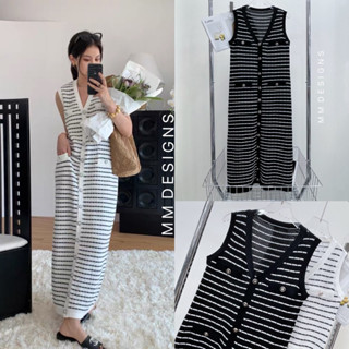 🌈🌿🌺🌸🌼🤎🧡🇰🇷Knit Stripe Sleeveless Maxi Dress