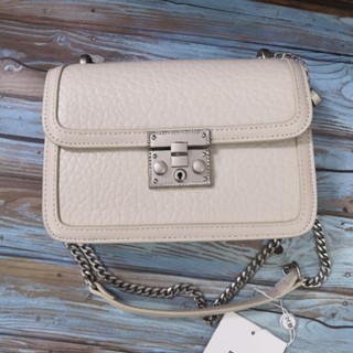 หนังแกะ กระเป๋าสะพายข้าง Cross Body สายโซ่ ขนาด 8 นิ้ว สีขาว งาช้าง