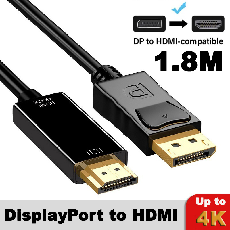 สาย DisplayPort to HDMI 1.8m ( 4K 2K 1080P ) DP to HDMI Video Audio Cable For Laptop Projector PC TV Monitor PS3