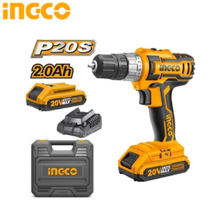 INGCO สว่านไร้สาย 20 โวลท์ (แบต 2 ก้อน + แท่นชาร์จ) รุ่น CDLI200215 ( Lithium-Ion Cordless Drill ) B