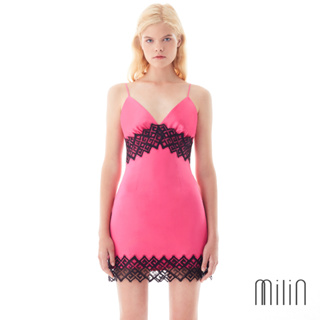 [MILIN] Sheng Cai V neckline Ruched under bust with lace detail mini dress เดรสสั้นสายเดี่ยวคอวีแต่งผ้าลูกไม้ใต้อก 28