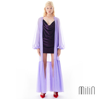 [MILIN] Gong He Balloon sleeve robe with ruched hem detail เสื้อคลุม ตัวยาว ผ้าชีฟองโปร่ง แขนทรงบอลลูน 28