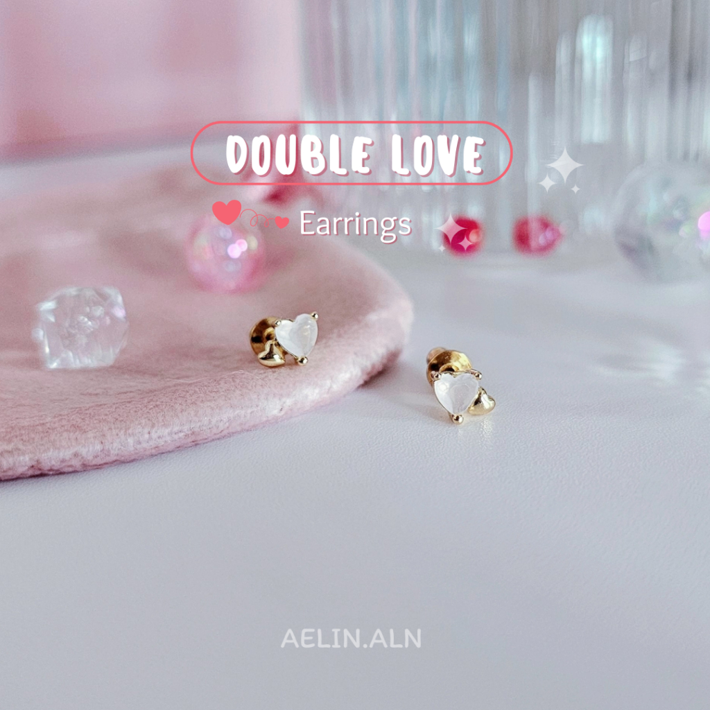 Double love stud earrings - Aelin.aln ต่างหูรูปมินิหัวใจโอปอลชมพูอ่อน #GSE-219